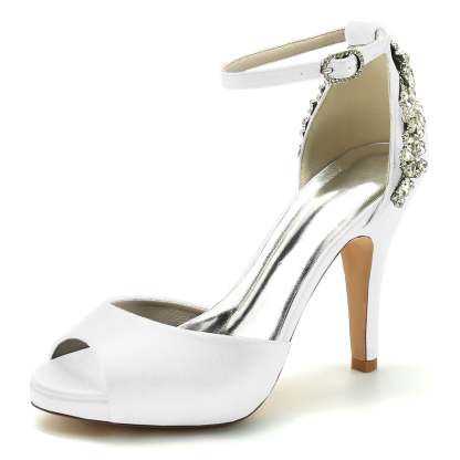 Bridal Peep Toe High Heels with Rhinestones for Women
