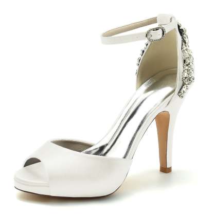 Bridal Peep Toe High Heels with Rhinestones for Women
