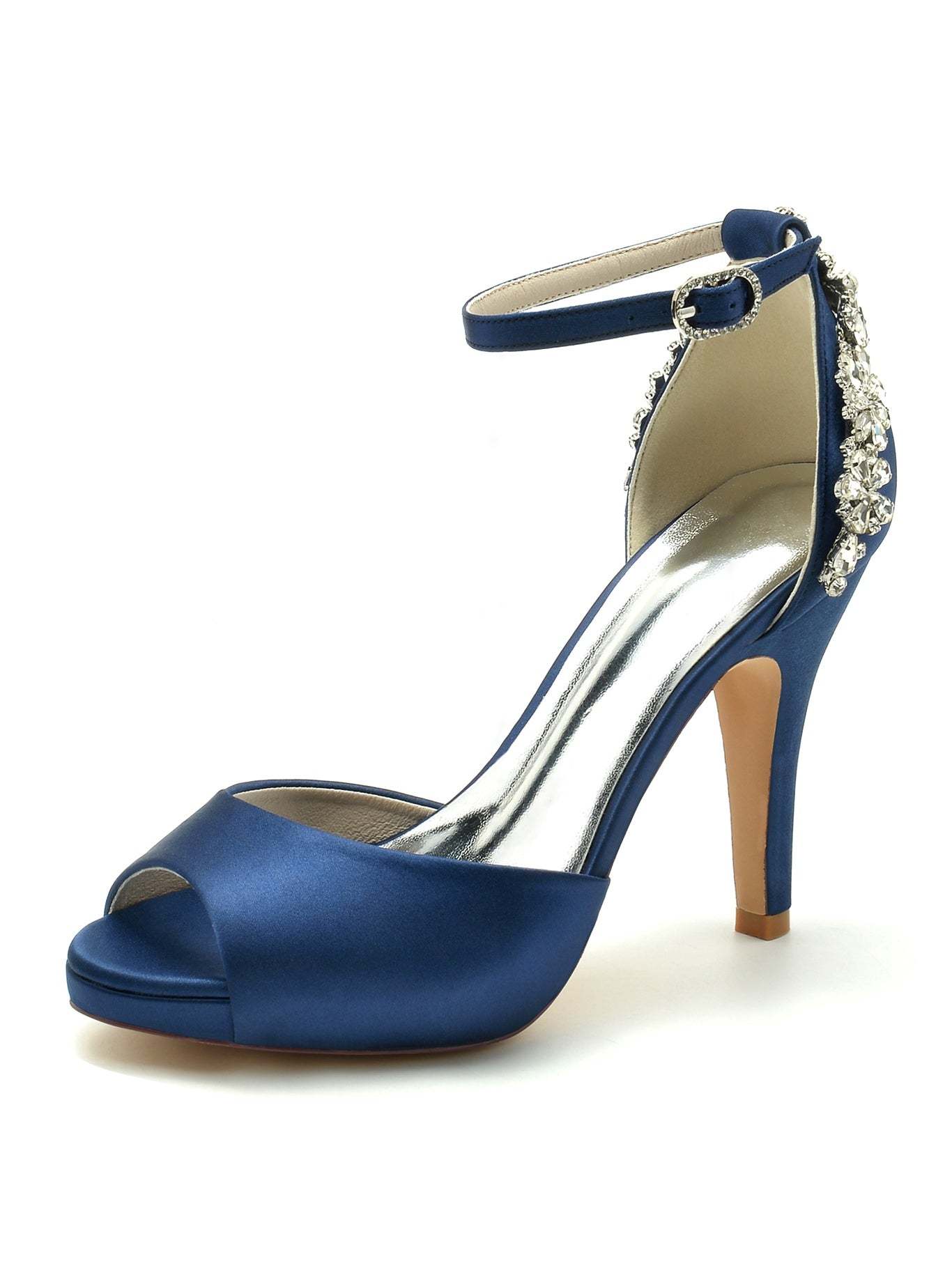 Bridal Stiletto Heel Open Toe Wedding Shoes with Rhinestones for Women