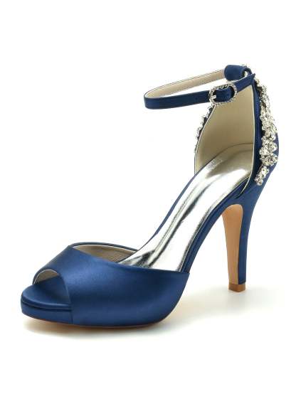 Bridal Stiletto Heel Open Toe Wedding Shoes with Rhinestones for Women