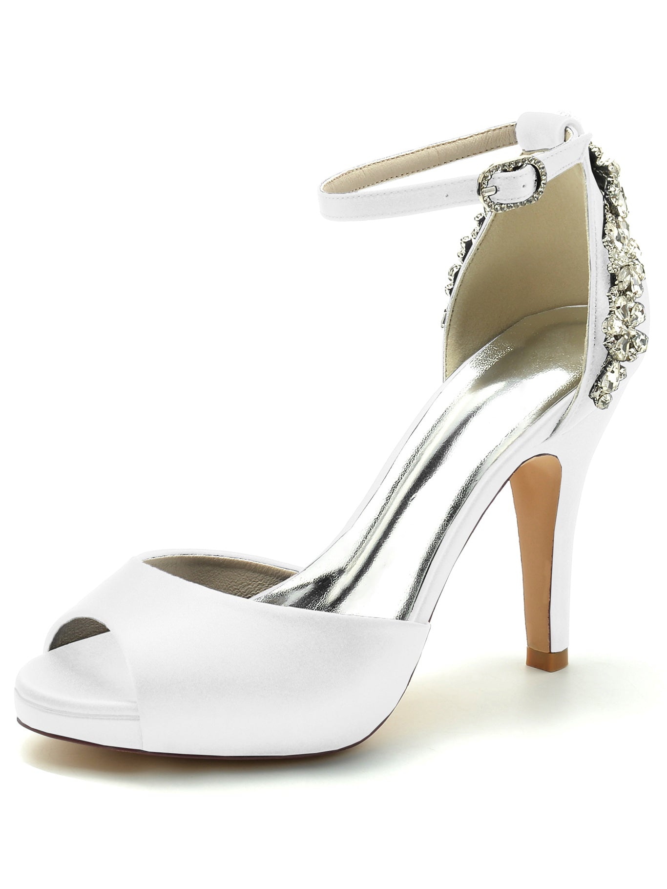 Bridal Stiletto Heel Open Toe Wedding Shoes with Rhinestones for Women