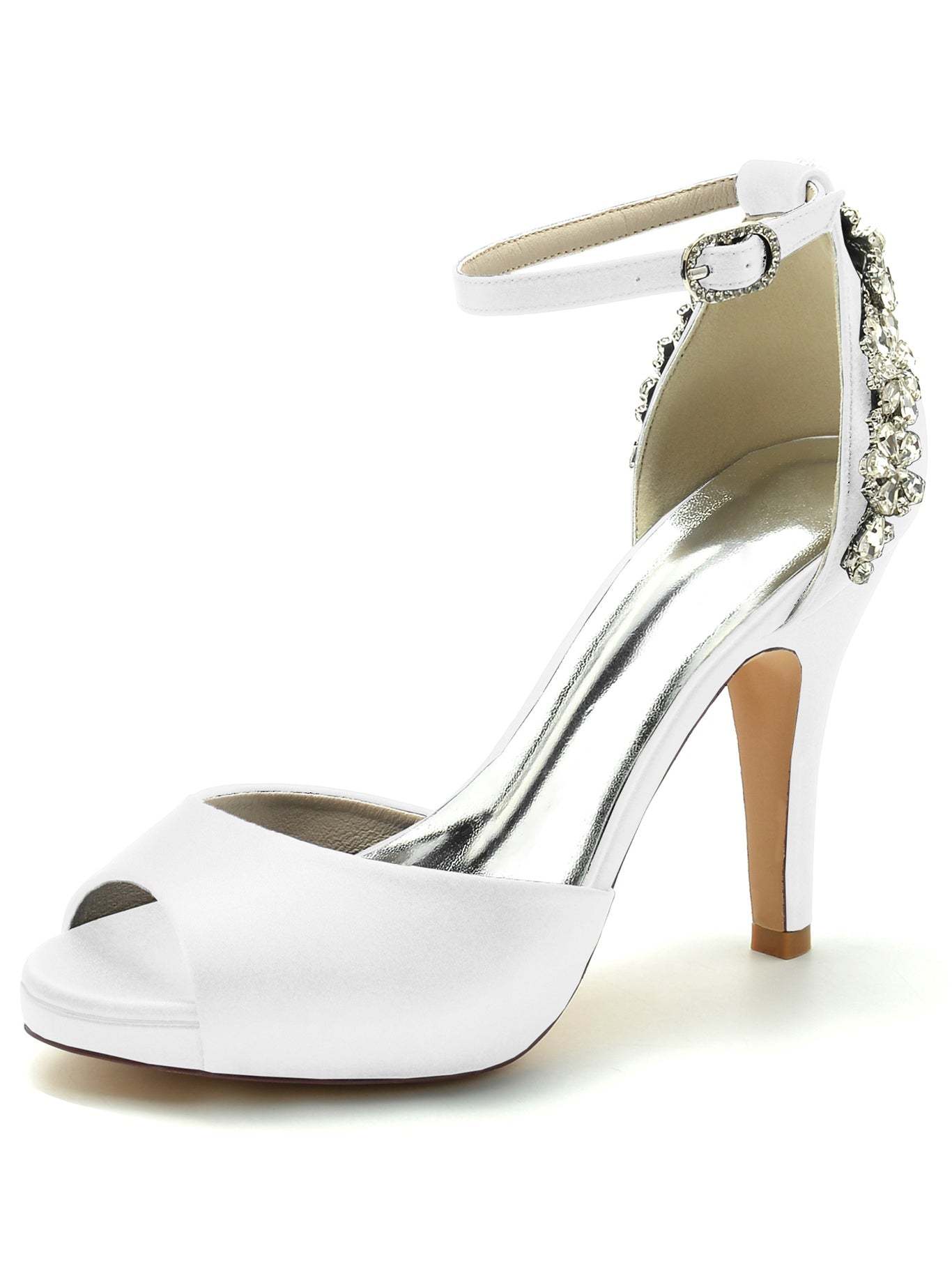 Bridal Stiletto Heel Open Toe Wedding Shoes with Rhinestones for Women