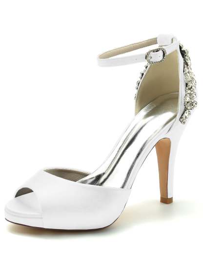 Bridal Stiletto Heel Open Toe Wedding Shoes with Rhinestones for Women