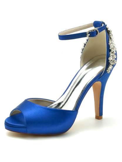 Bridal Stiletto Heel Open Toe Wedding Shoes with Rhinestones for Women