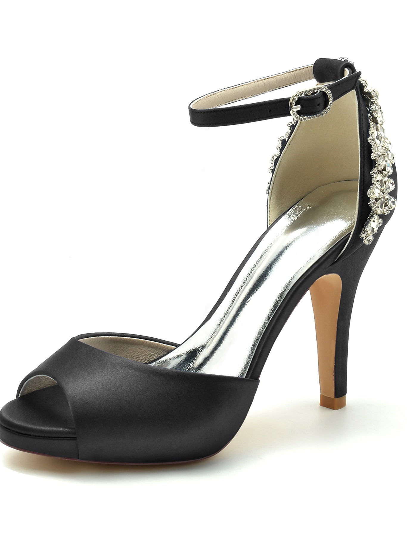 Bridal Stiletto Heel Open Toe Wedding Shoes with Rhinestones for Women