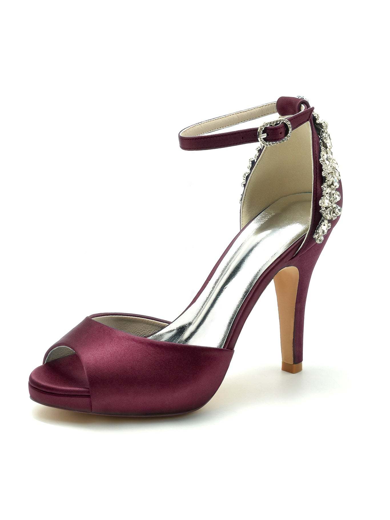 Bridal Stiletto Heel Open Toe Wedding Shoes with Rhinestones for Women
