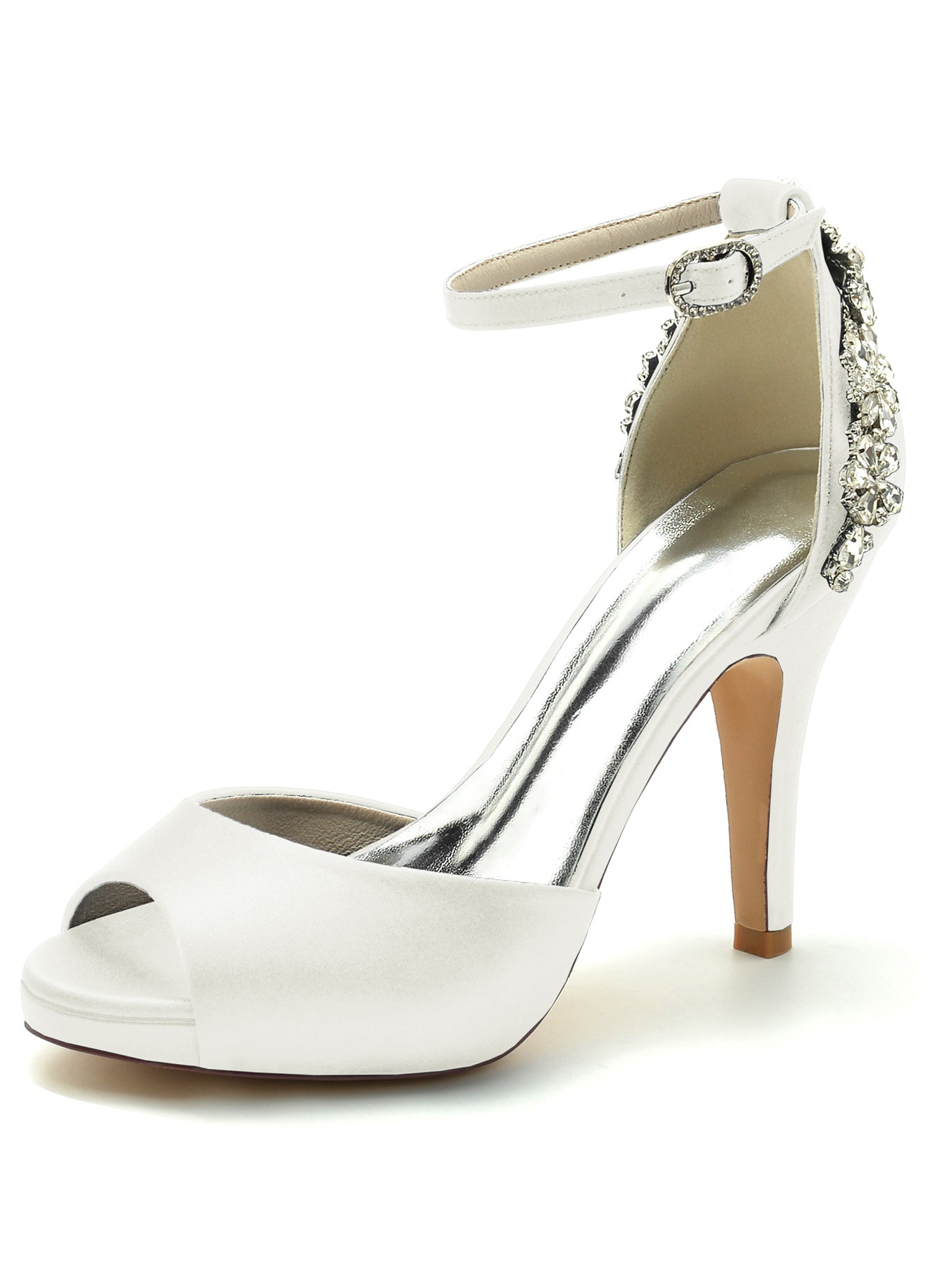 Bridal Stiletto Heel Open Toe Wedding Shoes with Rhinestones for Women
