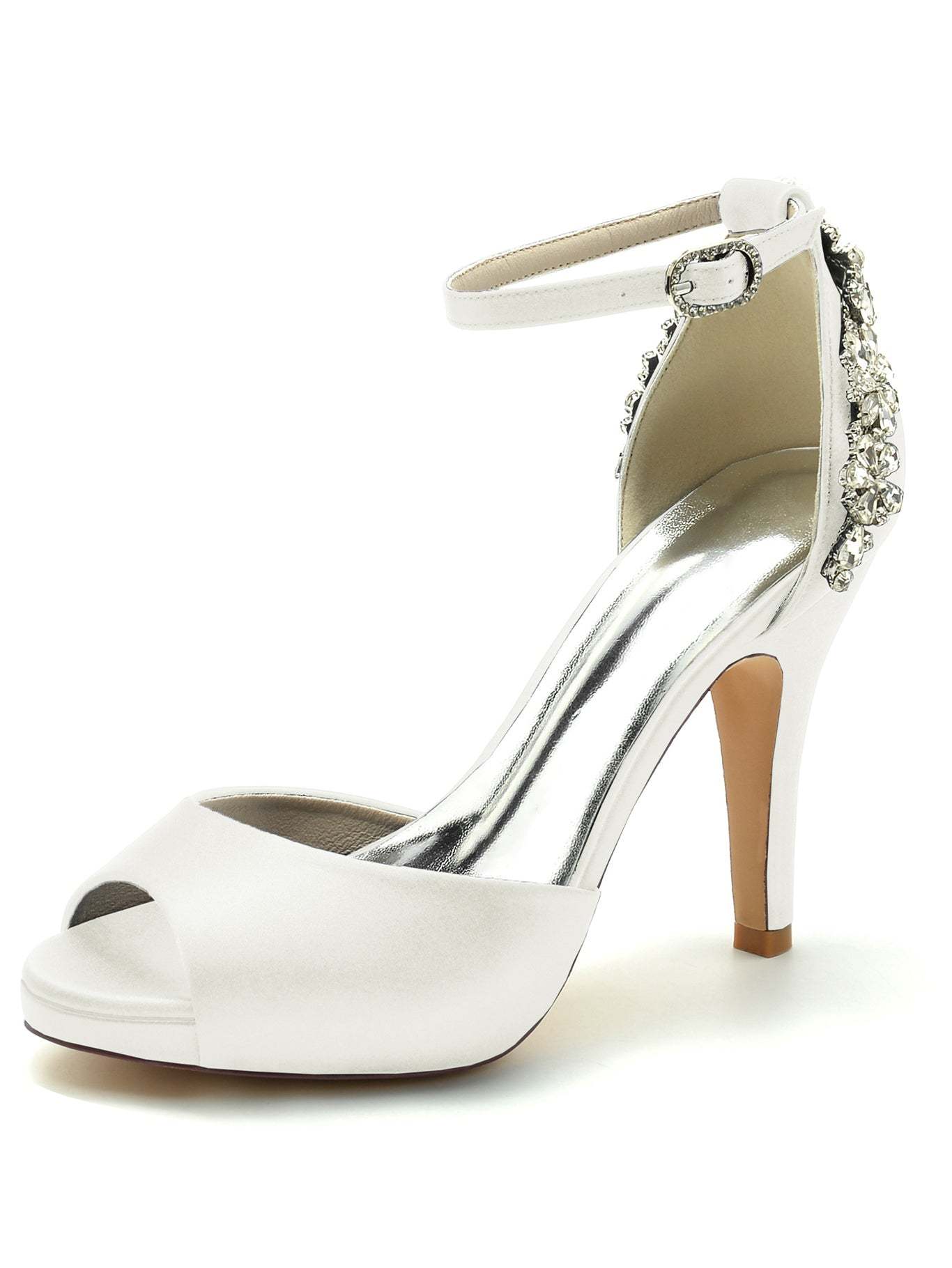 Bridal Stiletto Heel Open Toe Wedding Shoes with Rhinestones for Women