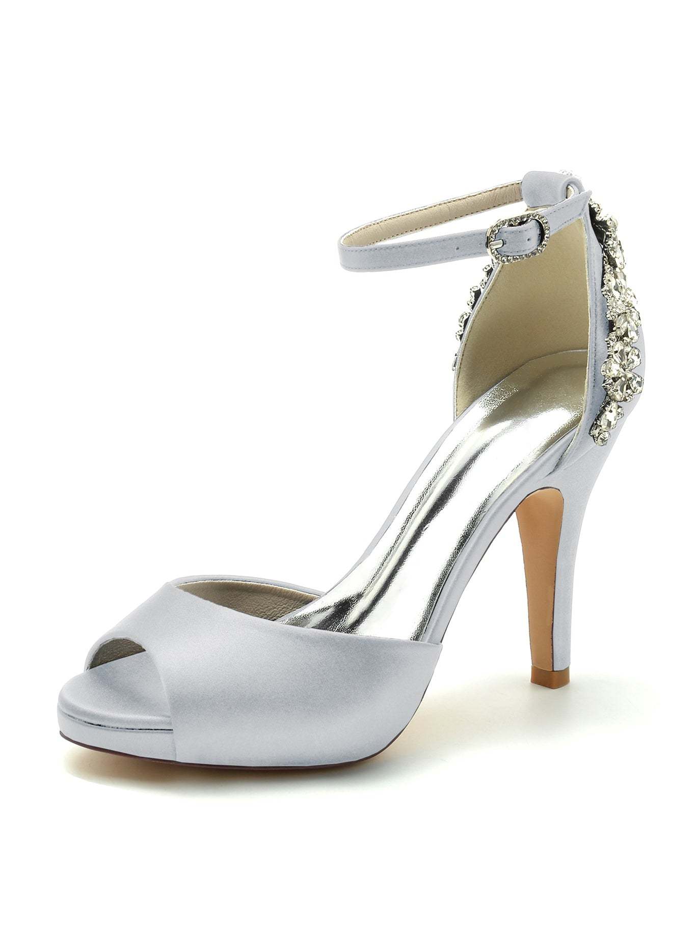 Bridal Stiletto Heel Open Toe Wedding Shoes with Rhinestones for Women