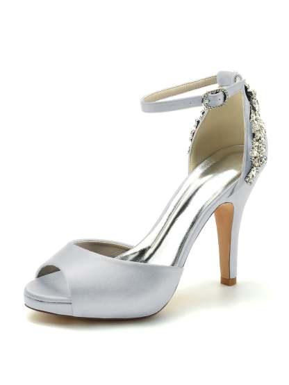Bridal Stiletto Heel Open Toe Wedding Shoes with Rhinestones for Women