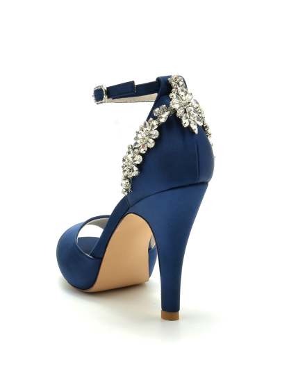 Bridal Stiletto Heel Open Toe Wedding Shoes with Rhinestones for Women