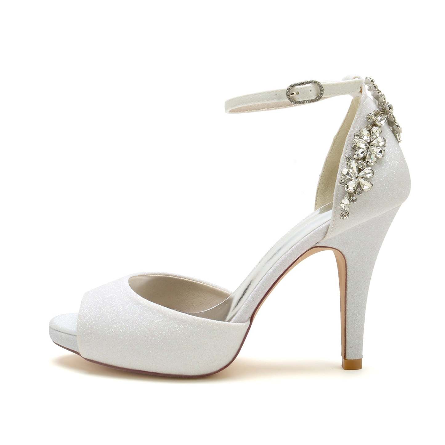 Bridal High Heel Peep Toe Shoes with Rhinestone Buckle and Glitter for Women