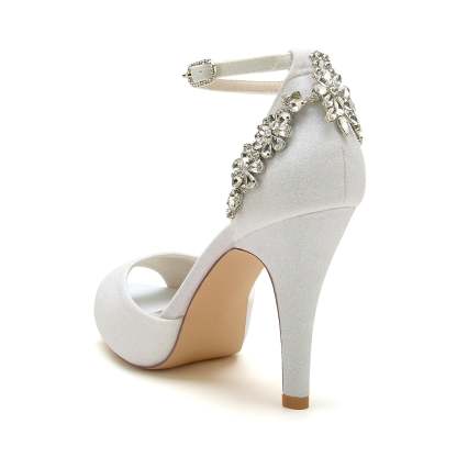 Bridal High Heel Peep Toe Shoes with Rhinestone Buckle and Glitter for Women