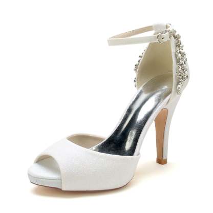 Bridal High Heel Peep Toe Shoes with Rhinestone Buckle and Glitter for Women