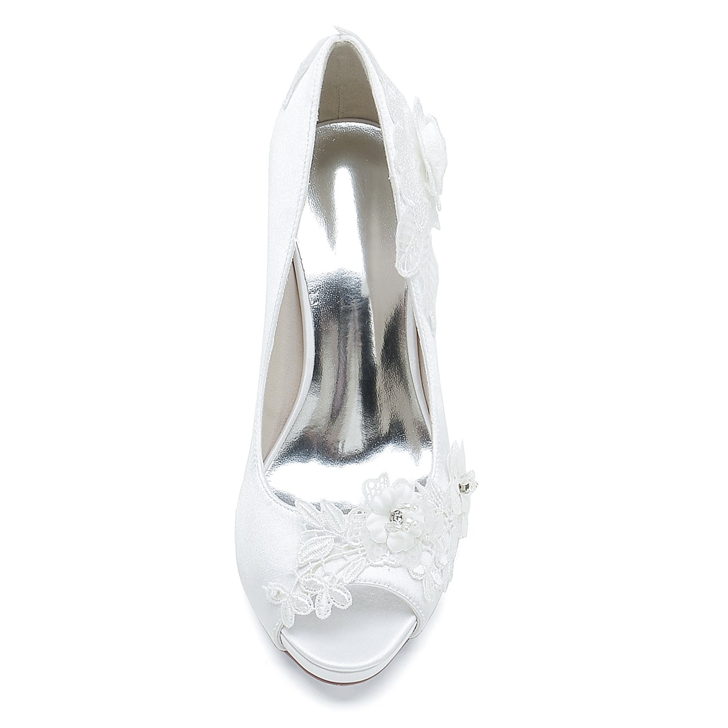 Bridal High Heel Peep Toe Shoes for Women with Silk Satin Flower Applique