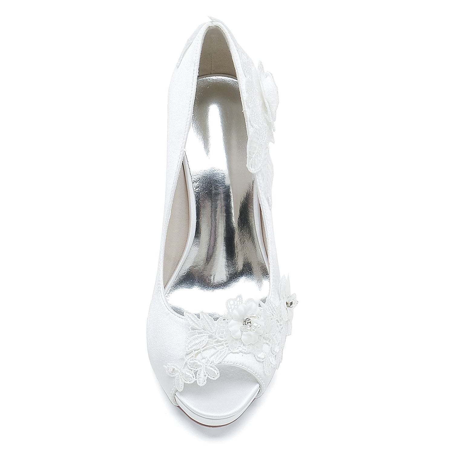Bridal High Heel Peep Toe Shoes for Women with Silk Satin Flower Applique