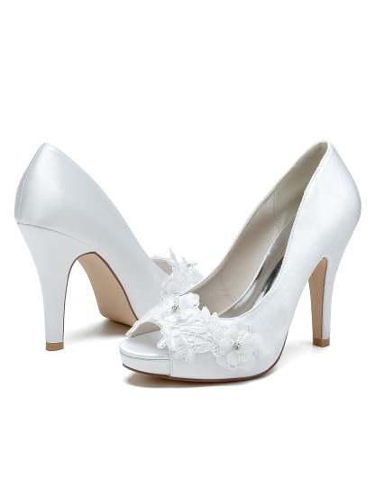 Bridal High Heel Lace Open Toe Shoes for Women