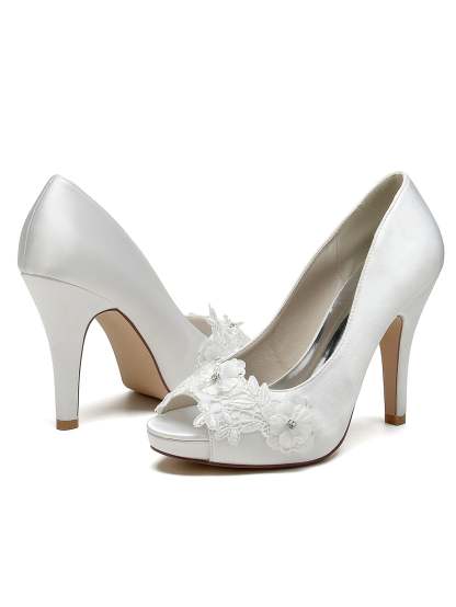 Bridal High Heel Lace Open Toe Shoes for Women