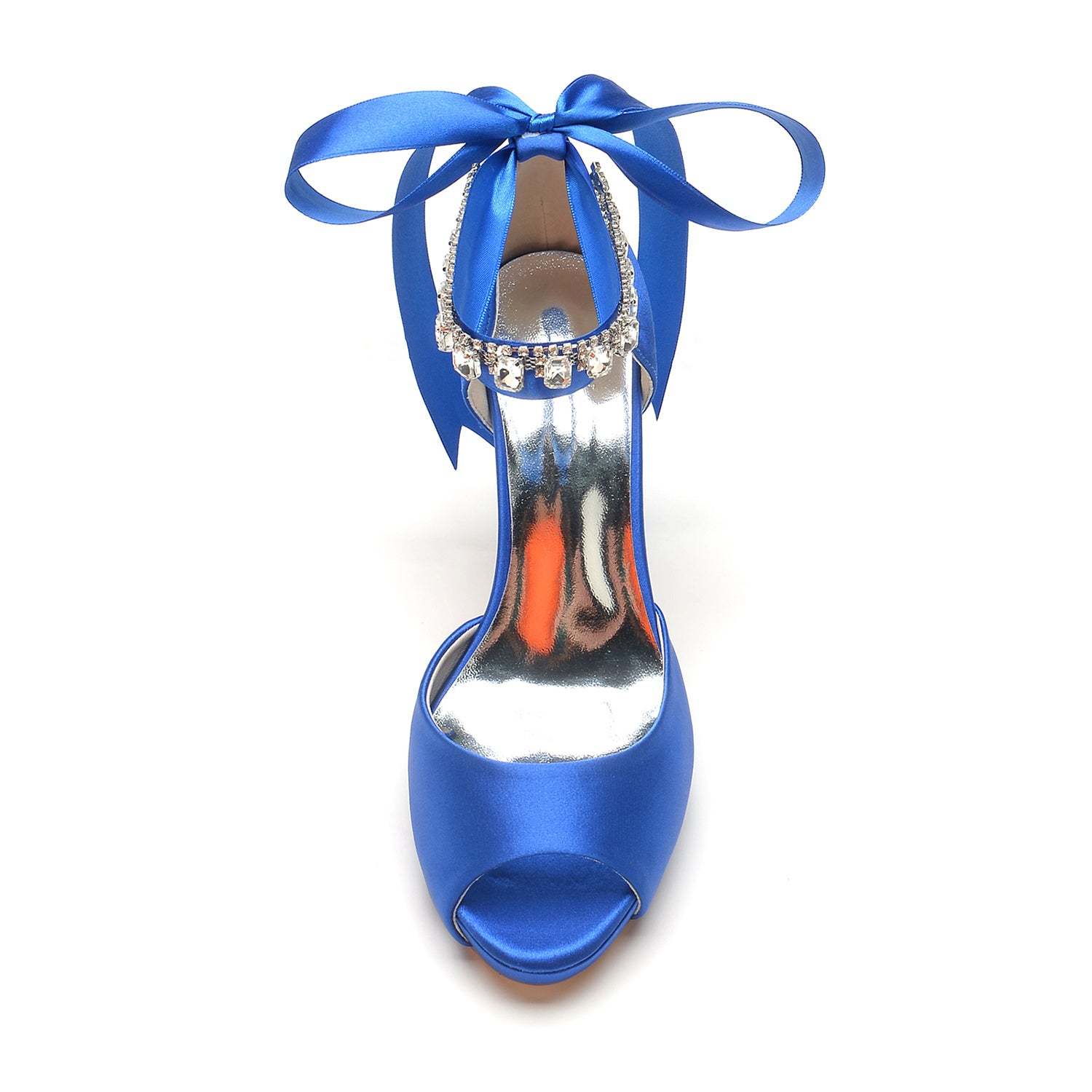 Bridal Shoes for Women with Peep Toe High Heel Rhinestone Bow Buckle