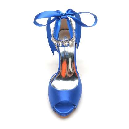 Bridal Shoes for Women with Peep Toe High Heel Rhinestone Bow Buckle