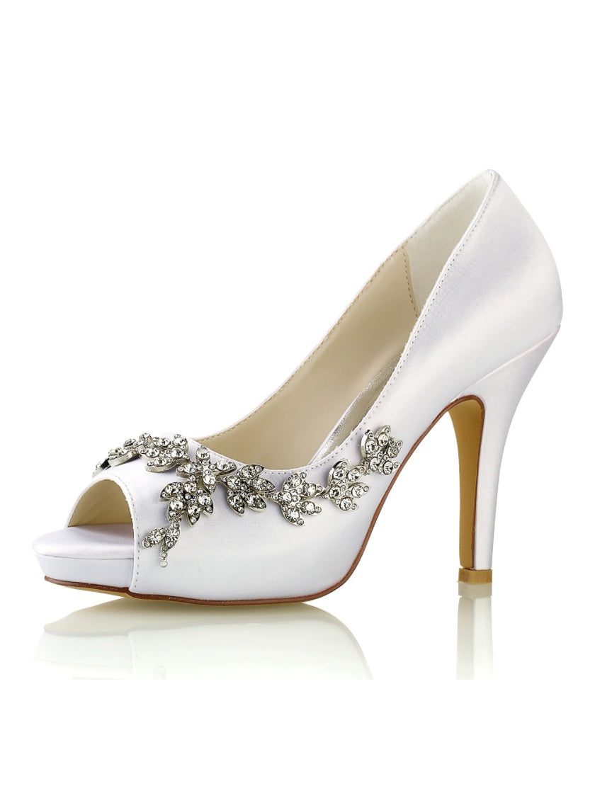 Bridal High Heel Open Toe Shoes with Rhinestones for Women