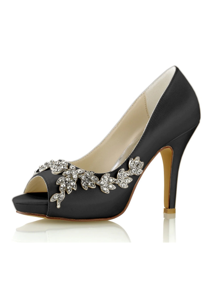 Bridal High Heel Open Toe Shoes with Rhinestones for Women