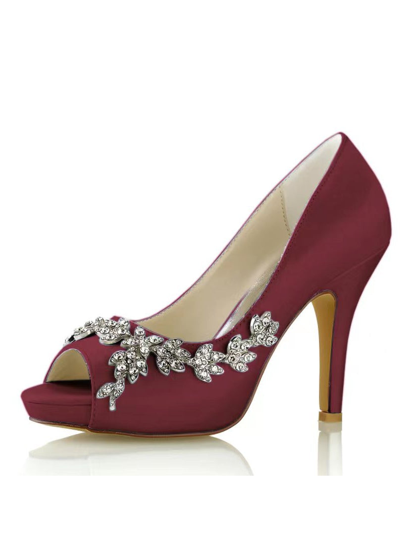 Bridal High Heel Open Toe Shoes with Rhinestones for Women
