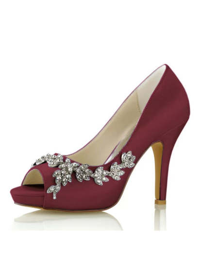 Bridal High Heel Open Toe Shoes with Rhinestones for Women