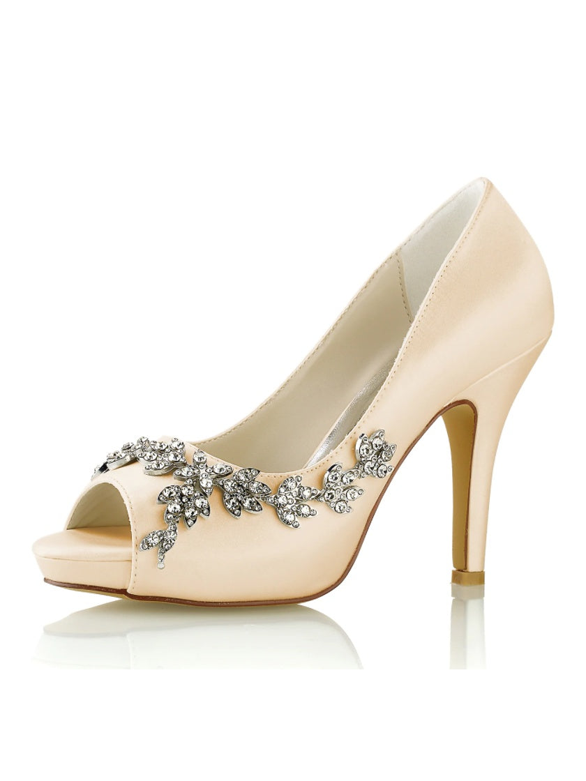 Bridal High Heel Open Toe Shoes with Rhinestones for Women