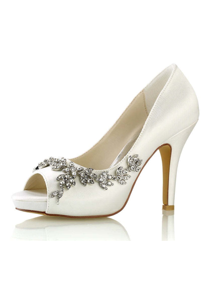 Bridal High Heel Open Toe Shoes with Rhinestones for Women