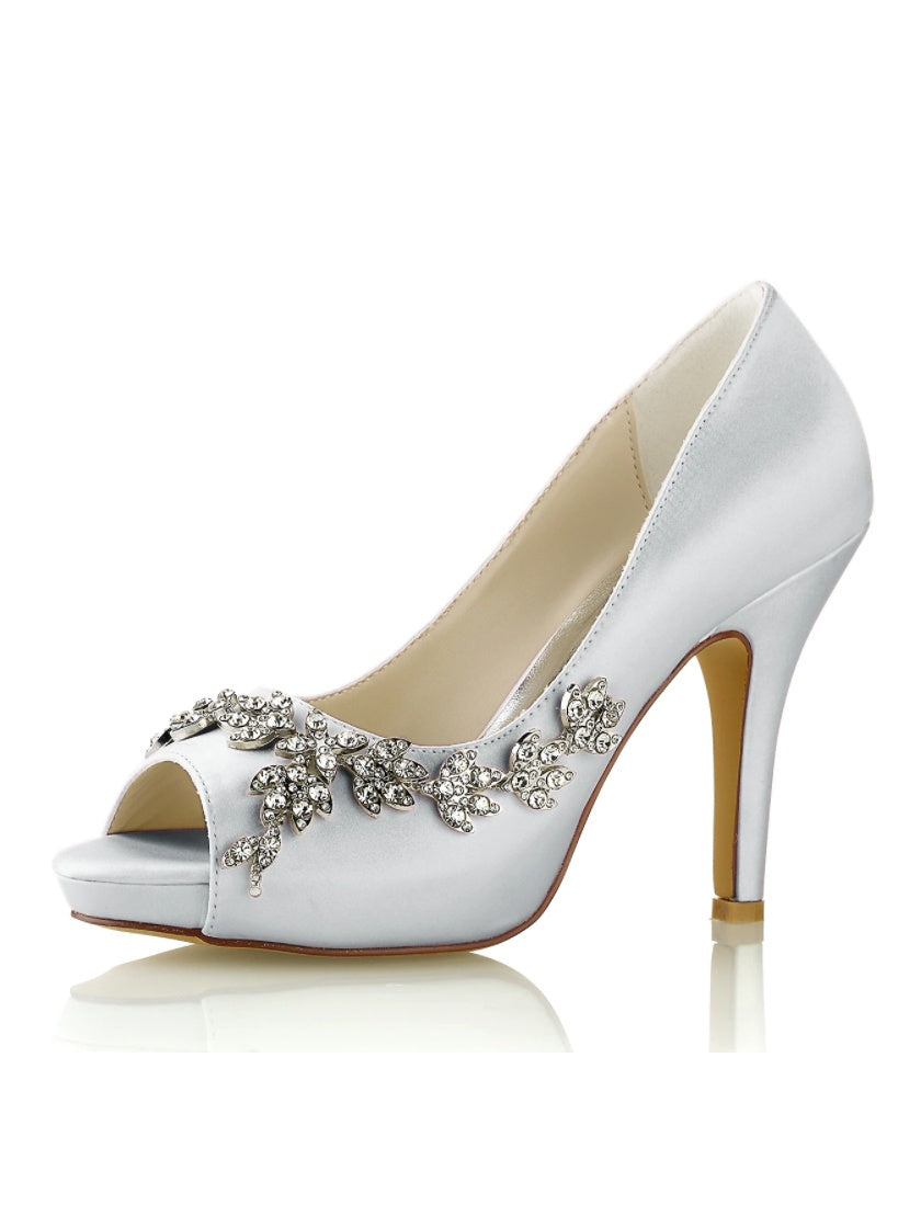 Bridal High Heel Open Toe Shoes with Rhinestones for Women