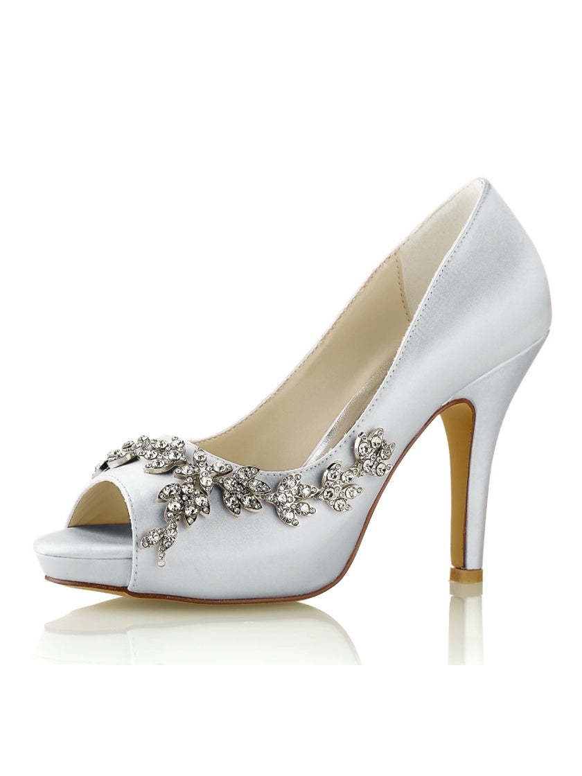 Bridal High Heel Open Toe Shoes with Rhinestones for Women