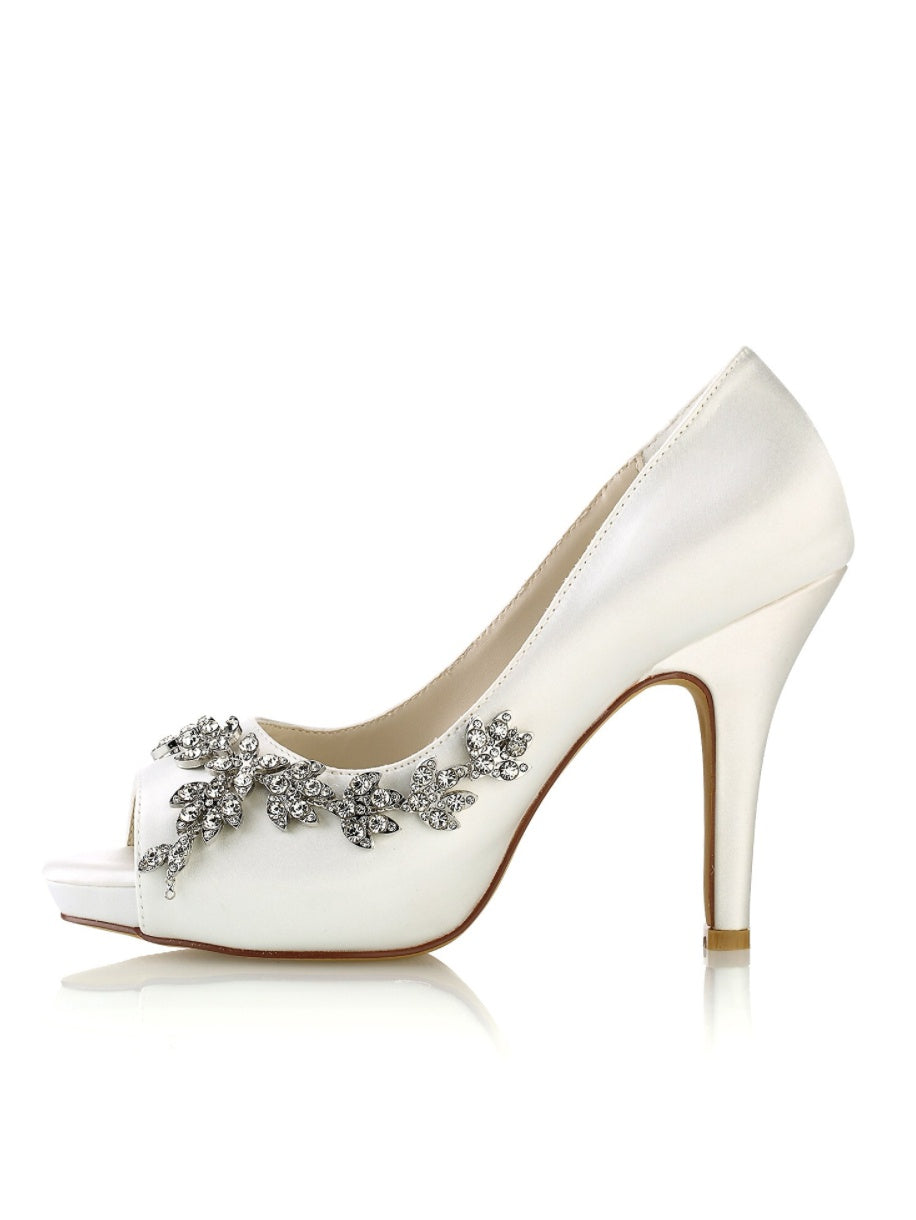 Bridal High Heel Open Toe Shoes with Rhinestones for Women