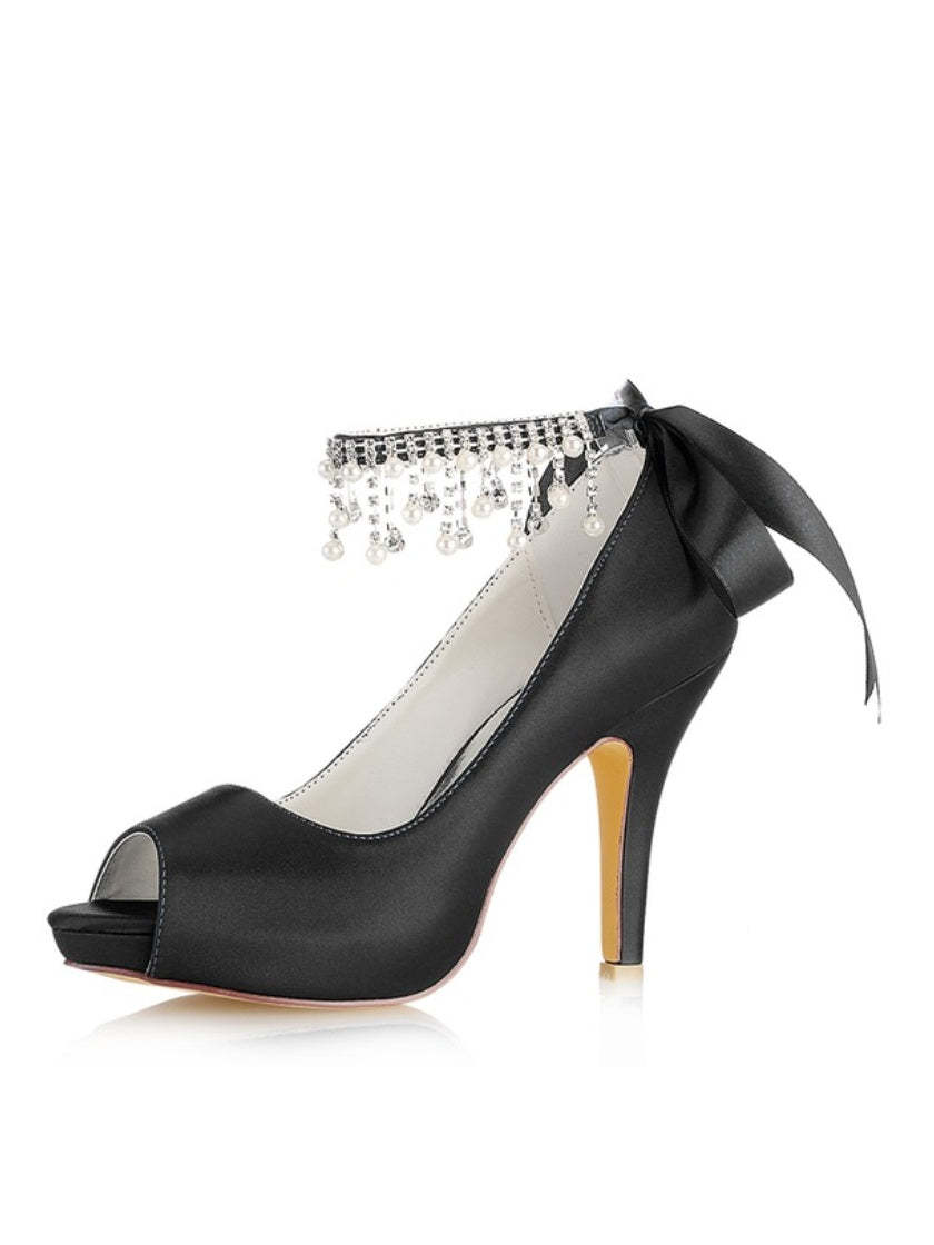 Bridal High Heel Open Toe Wedding Shoes with Rhinestones for Women