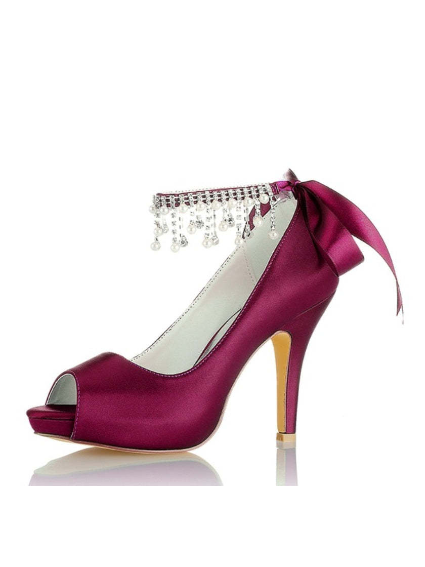 Bridal High Heel Open Toe Wedding Shoes with Rhinestones for Women