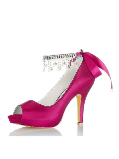 Bridal High Heel Open Toe Wedding Shoes with Rhinestones for Women