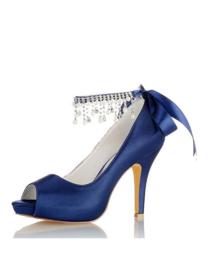 Bridal High Heel Open Toe Wedding Shoes with Rhinestones for Women