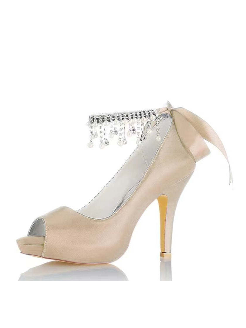 Bridal High Heel Open Toe Wedding Shoes with Rhinestones for Women