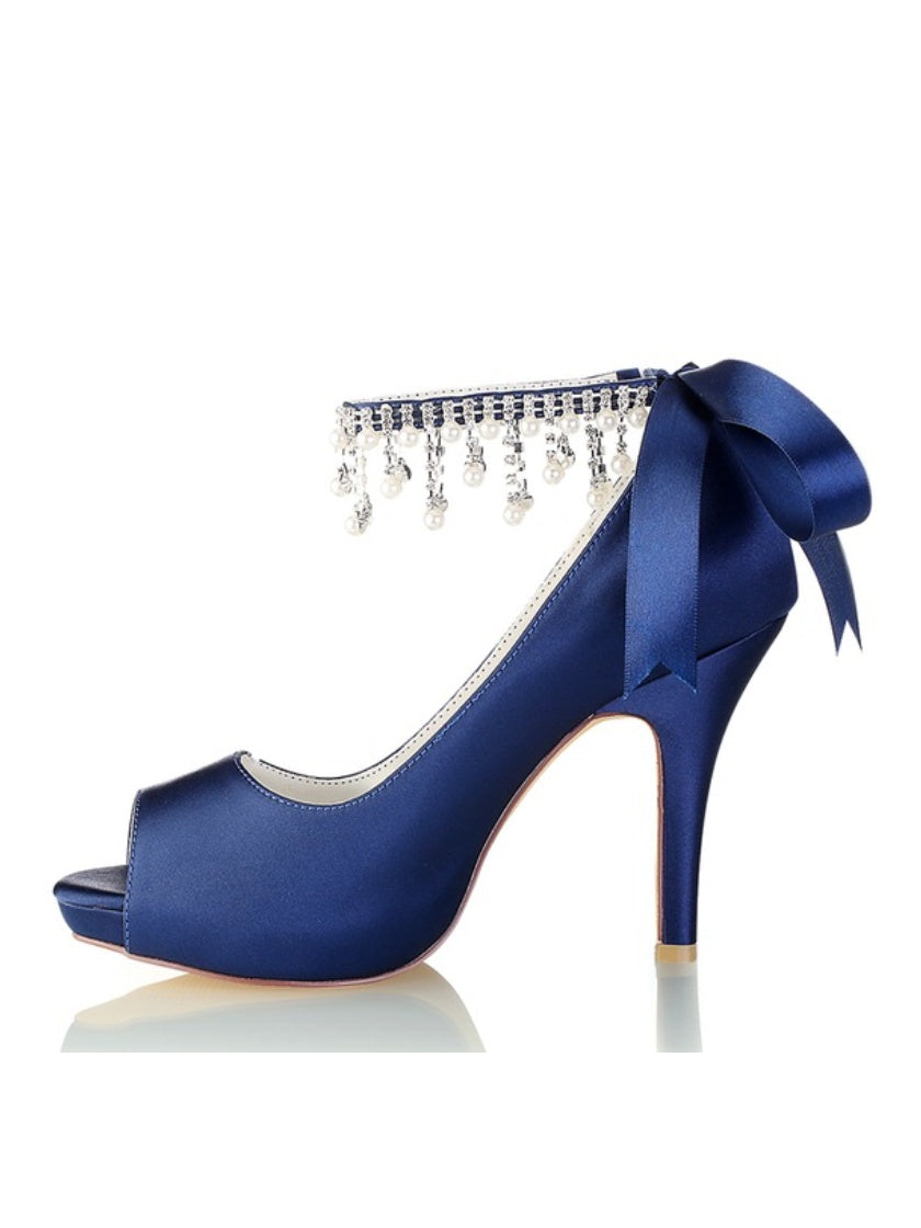 Bridal High Heel Open Toe Wedding Shoes with Rhinestones for Women