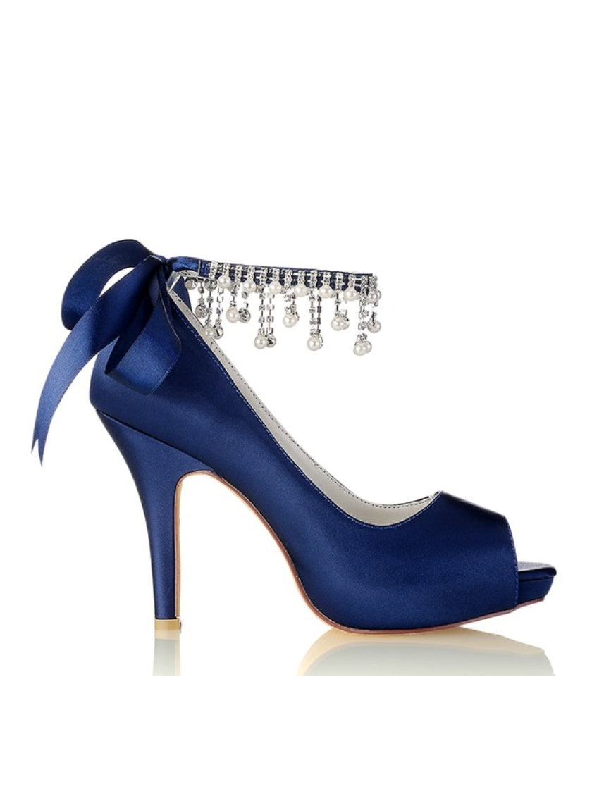 Bridal High Heel Open Toe Wedding Shoes with Rhinestones for Women