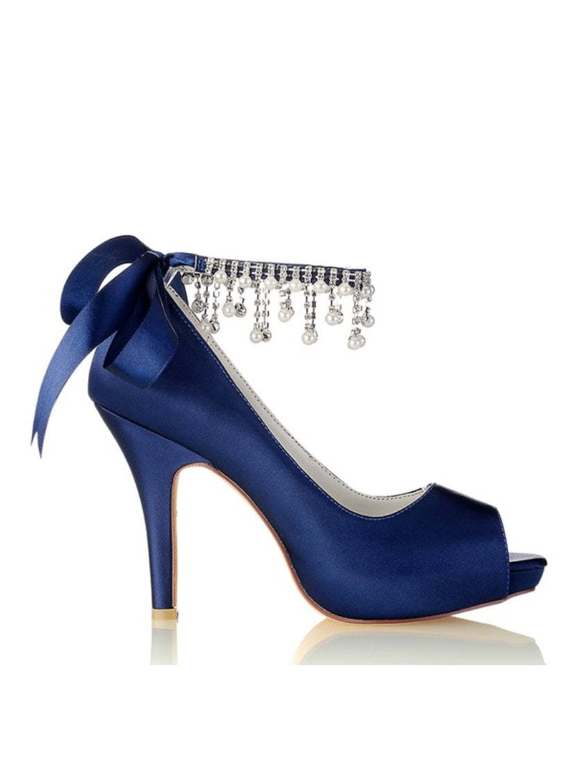 Bridal High Heel Open Toe Wedding Shoes with Rhinestones for Women