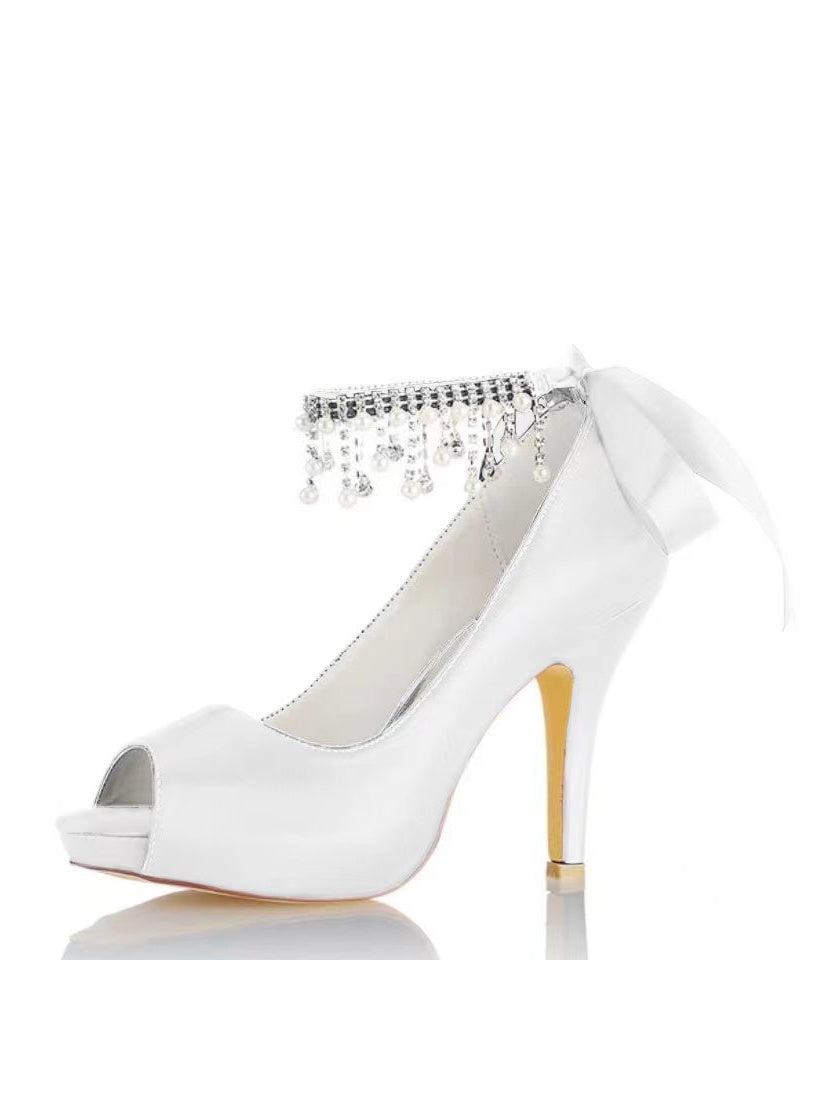 Bridal High Heel Open Toe Wedding Shoes with Rhinestones for Women