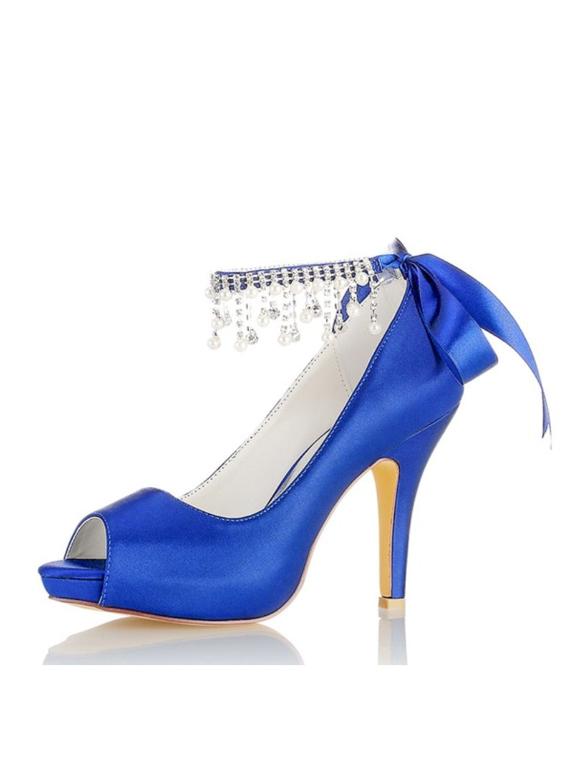 Bridal High Heel Open Toe Wedding Shoes with Rhinestones for Women