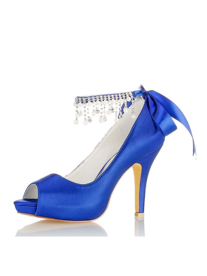 Bridal High Heel Open Toe Wedding Shoes with Rhinestones for Women