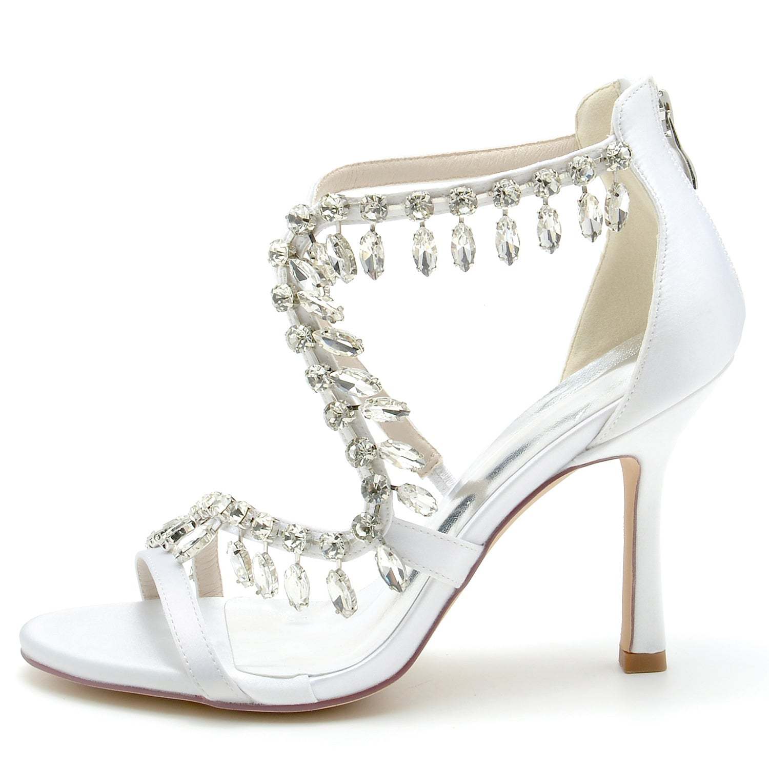 Bridal High Heel Open Toe Shoes for Women with Crossed Rhinestone Design