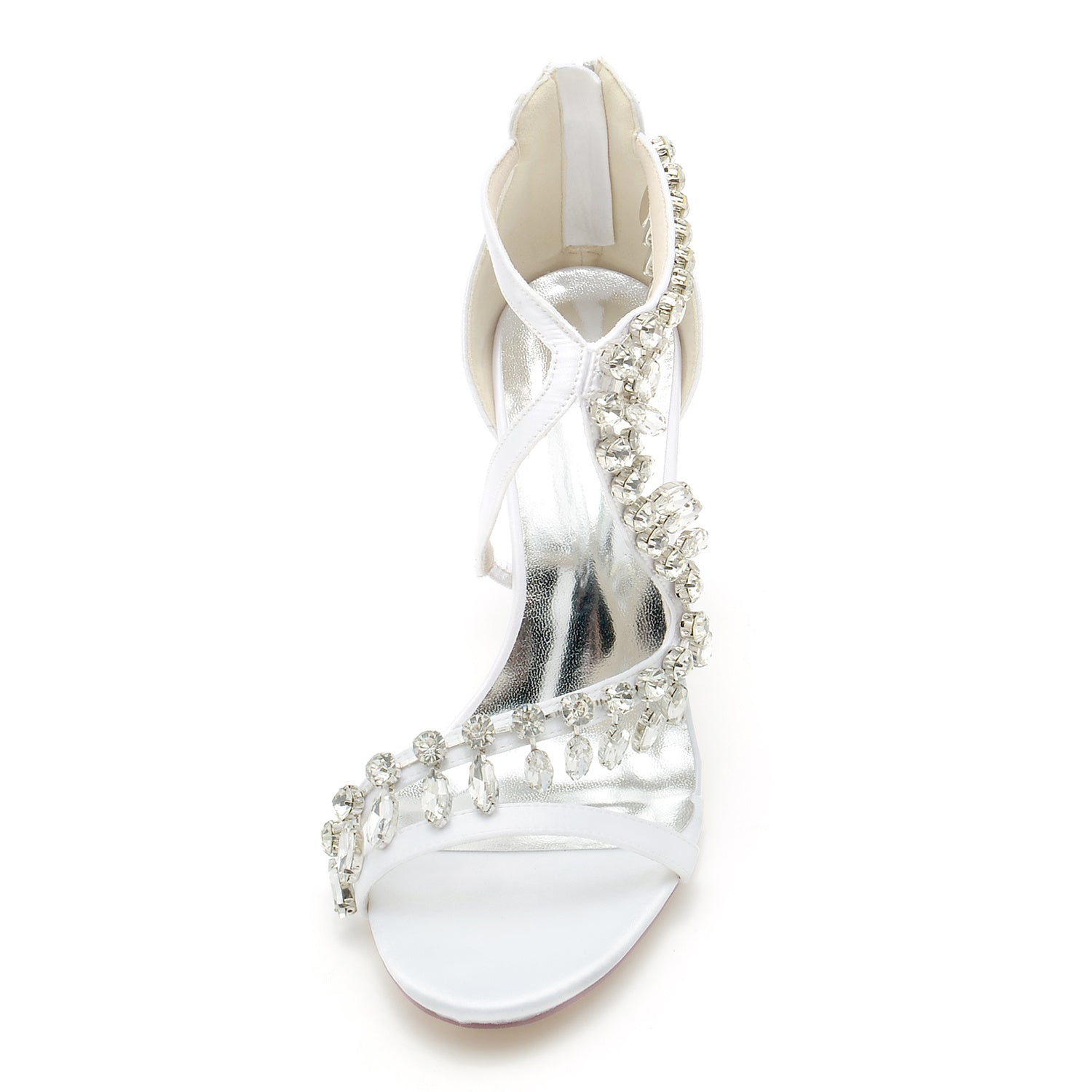 Bridal High Heel Open Toe Shoes for Women with Crossed Rhinestone Design