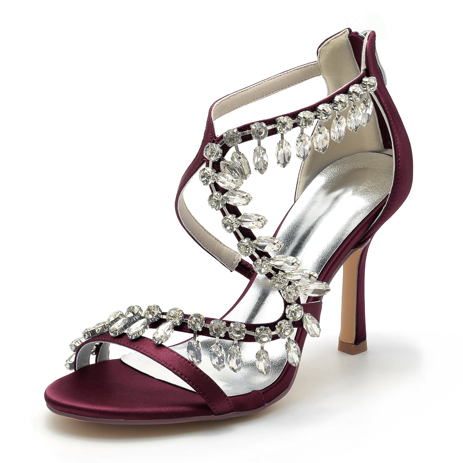 Bridal High Heel Open Toe Shoes for Women with Crossed Rhinestone Design