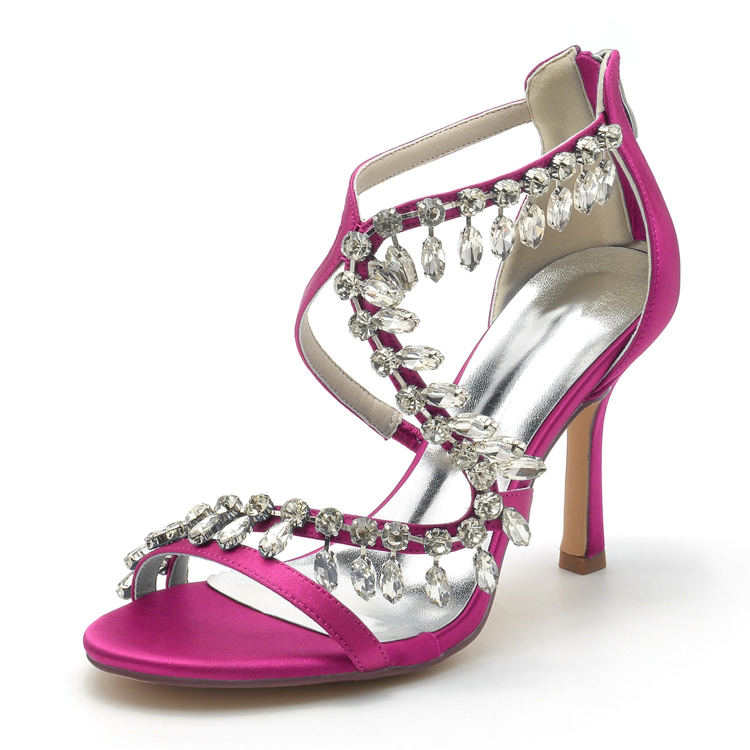 Bridal High Heel Open Toe Shoes for Women with Crossed Rhinestone Design