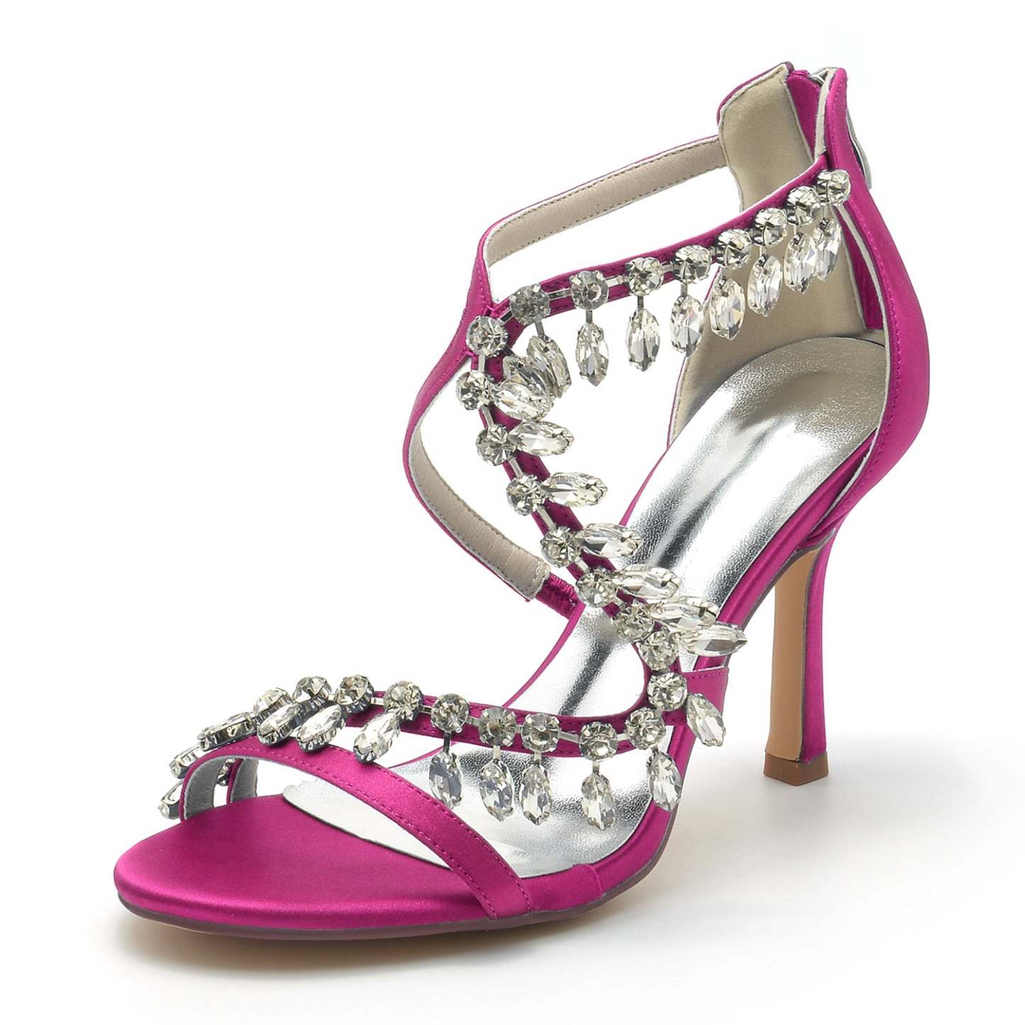 Bridal High Heel Open Toe Shoes for Women with Crossed Rhinestone Design