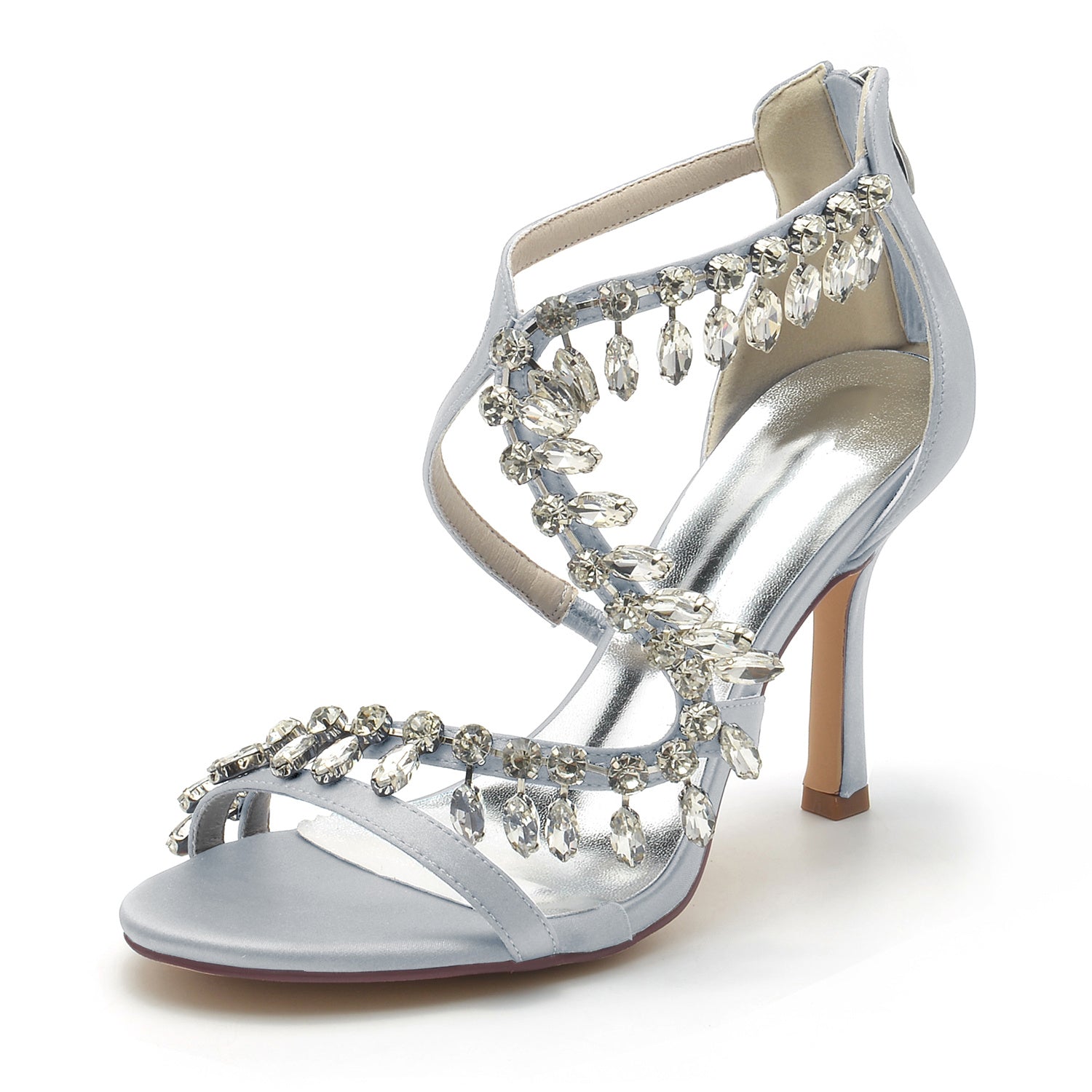Bridal High Heel Open Toe Shoes for Women with Crossed Rhinestone Design